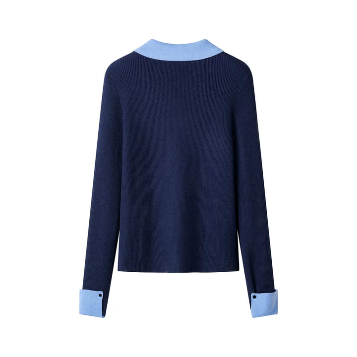 Contrast Collar Layered Knit Sweater