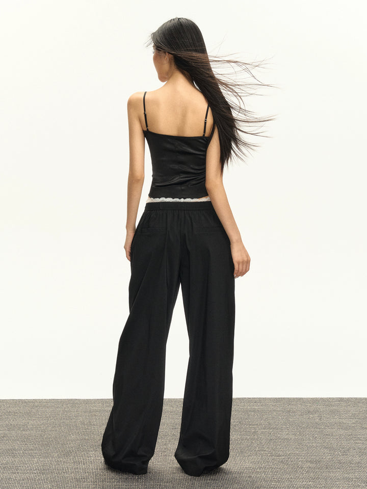 Retro Lace Trim Satin Camisole Top