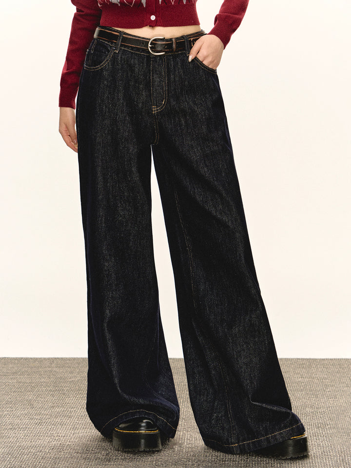 Retro Washed Wide Leg Jeans Pants