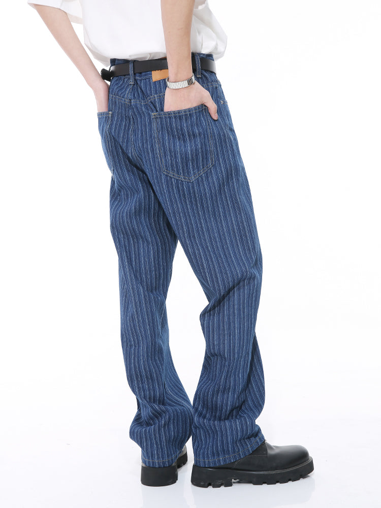 Vertical Stripe Loose Straight Jeans