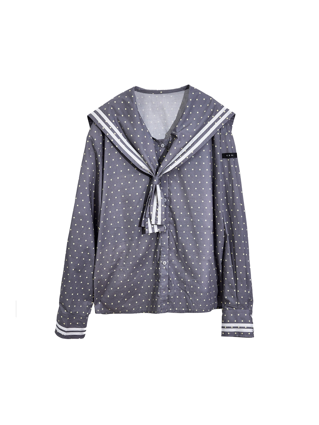 Polka Dot Striped Sailor Collar Shirt