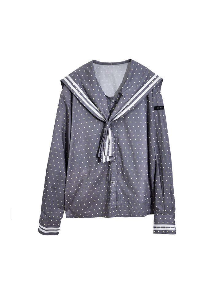 Polka Dot Striped Sailor Collar Shirt