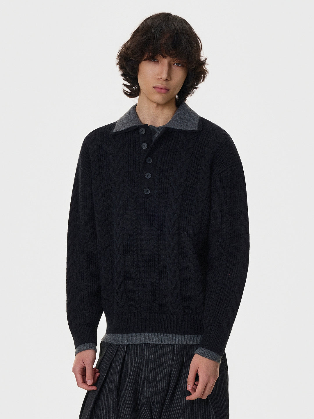 Cable Knit Double-Layer Lapel Cardigan