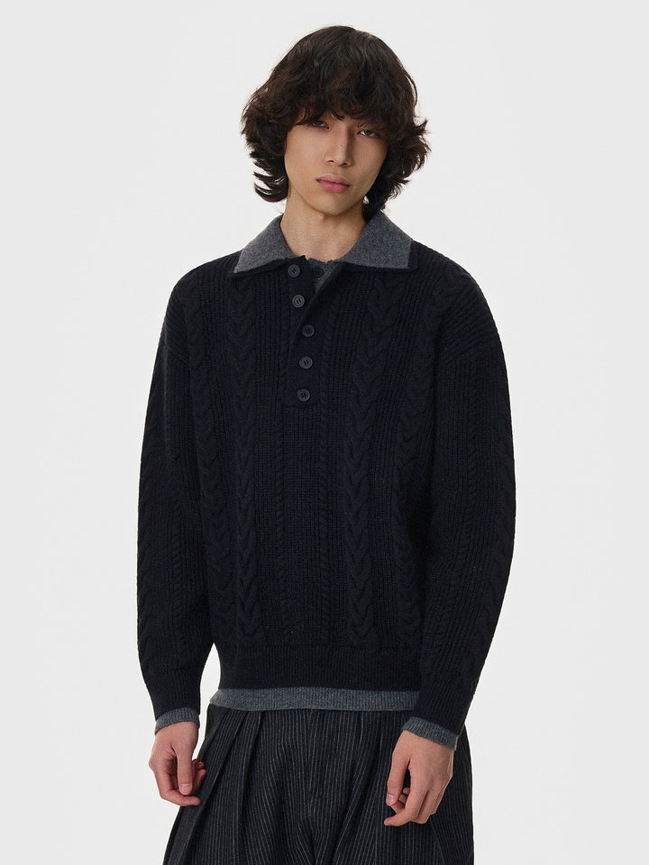 Cable Knit Double-Layer Lapel Cardigan