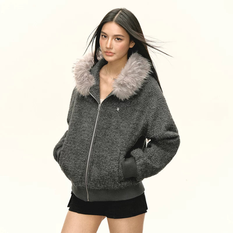 Retro pälskrage kort jacka 