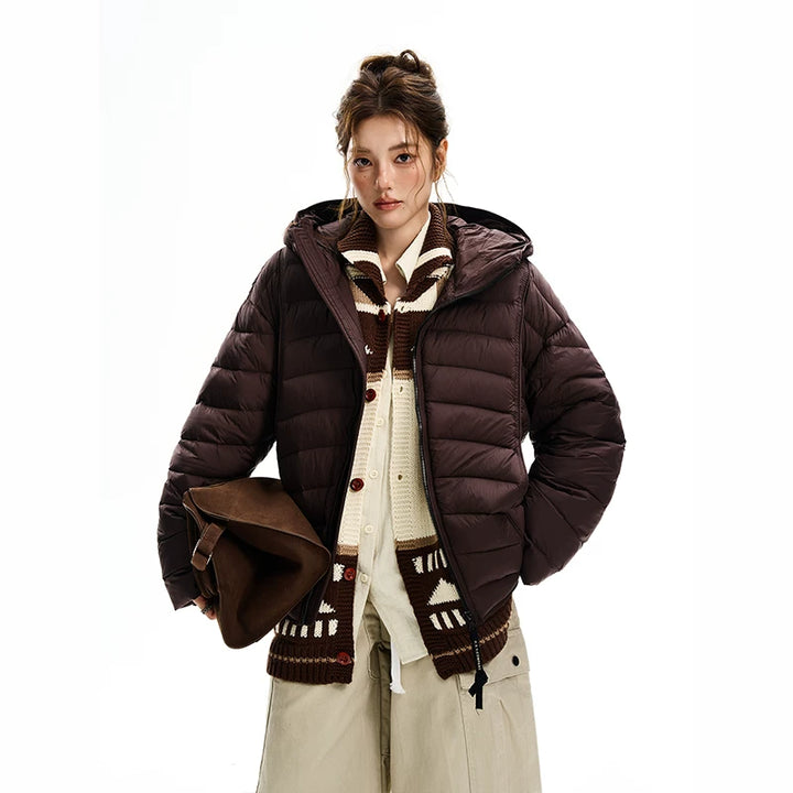 Jaqueta leve de down impermeável com capuz 