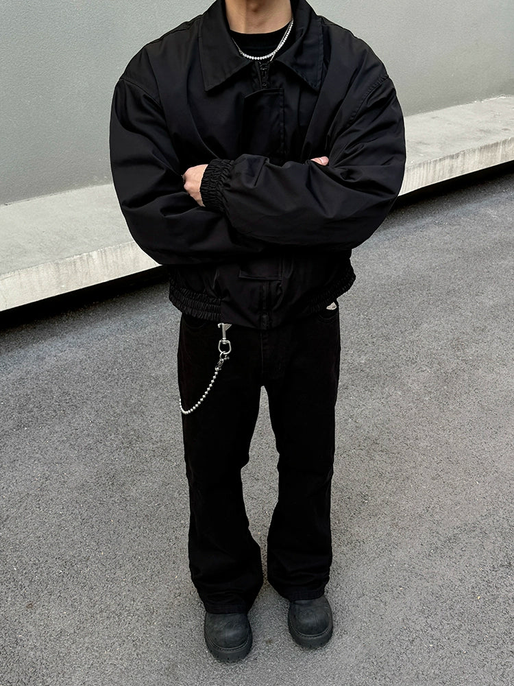 라펠이 있는 폭격기 조종사 재킷 