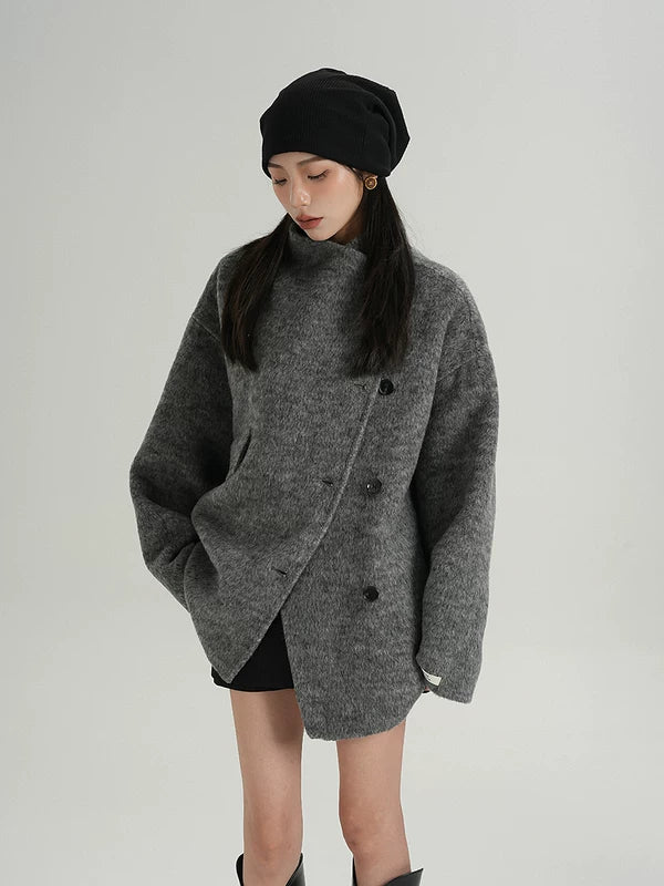 Wool Blend Asymmetrical Cape Coat