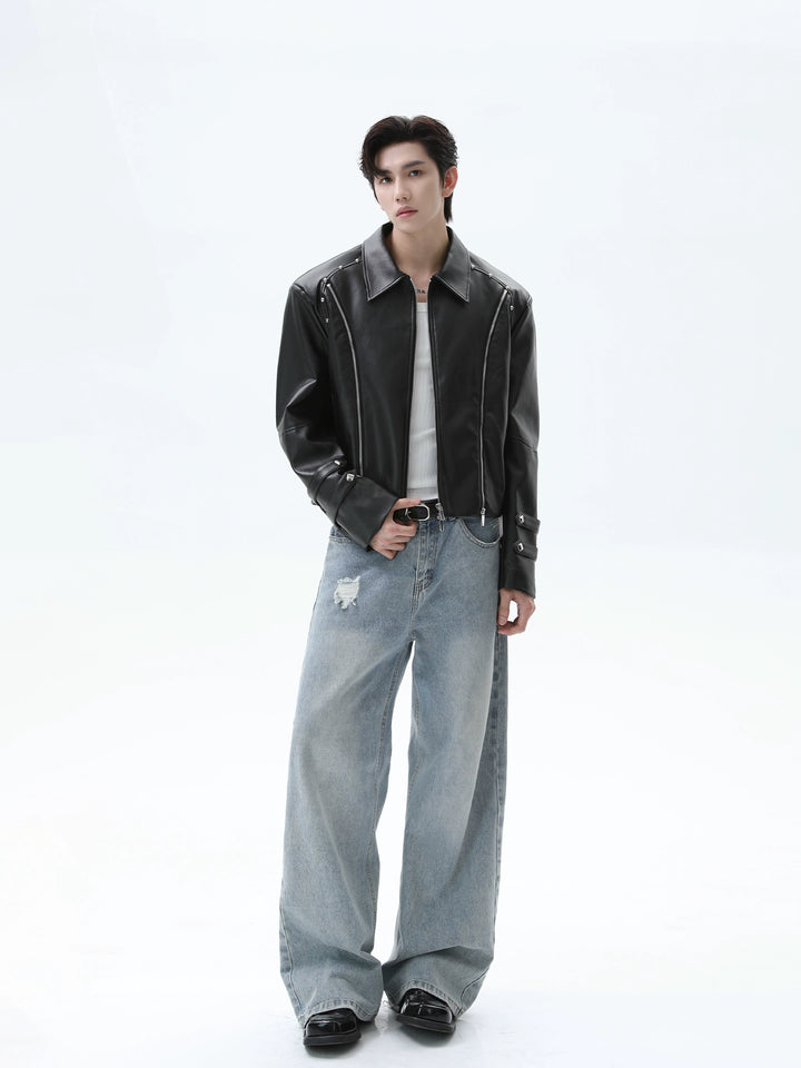 Veste de moto en cuir avec design de rivets 
