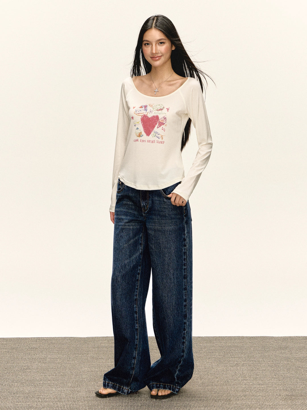 Weite High-Waist-Denim-Hosen 