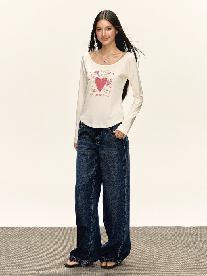 Weite High-Waist-Denim-Hosen 