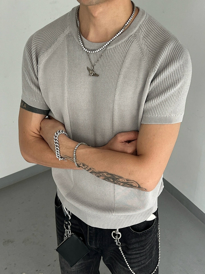 Stribet strik slim fit kortærmet pullover 