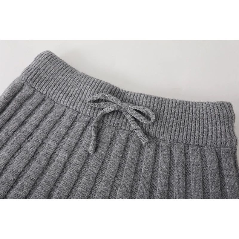 Lace Collar Knitted Sweater and Skirt