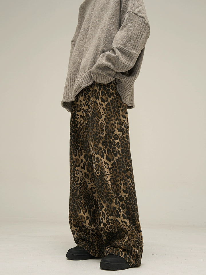 Leopard Print Wide Leg Casual Pants