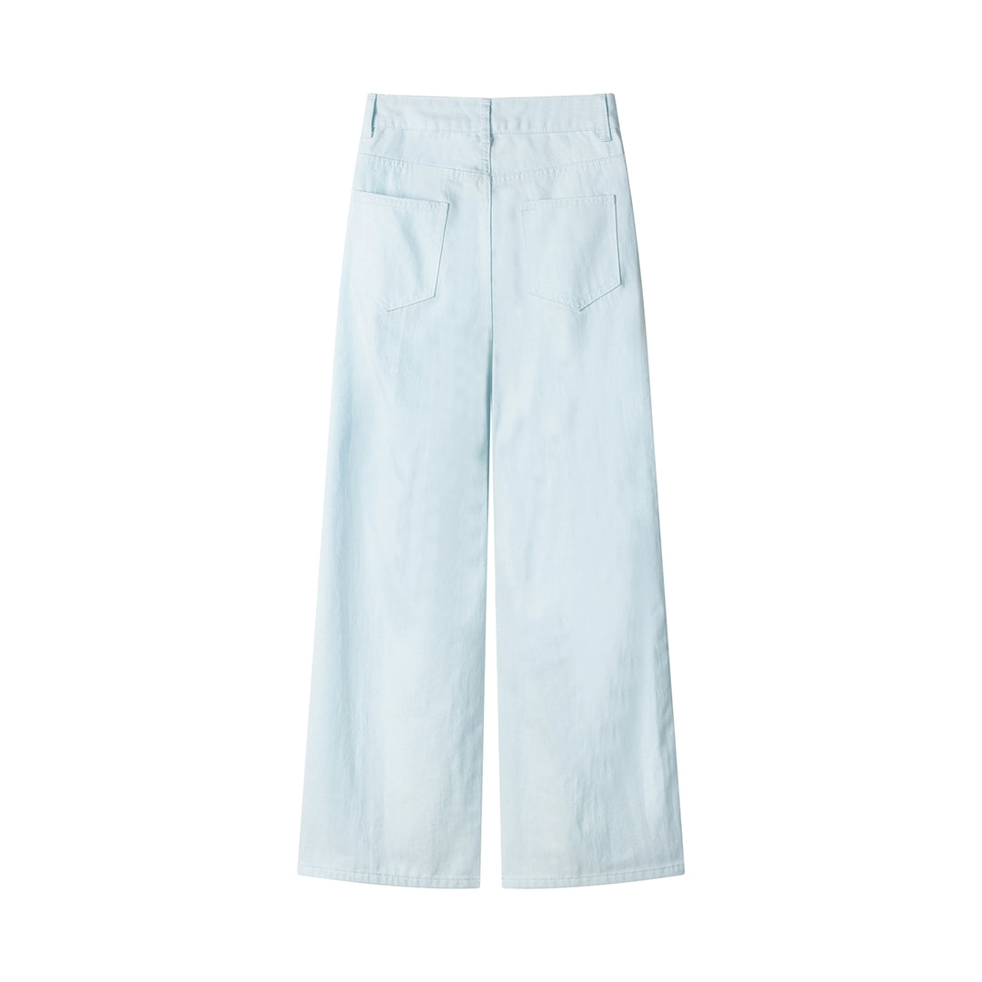 High-Waist Wide-Leg Ripped Straight Pants
