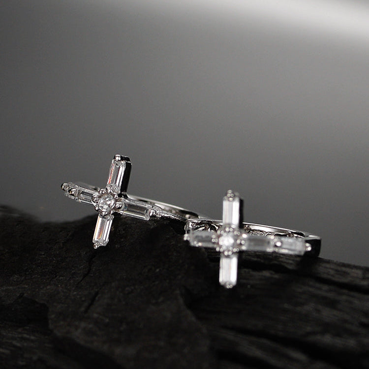 Diamond Cross Hoop Earrings