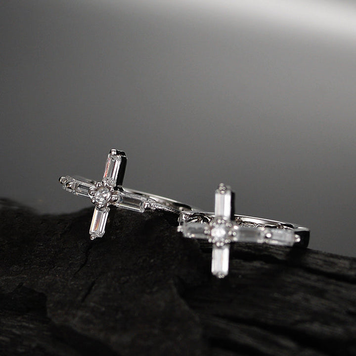 Diamond Cross Hoop Earrings