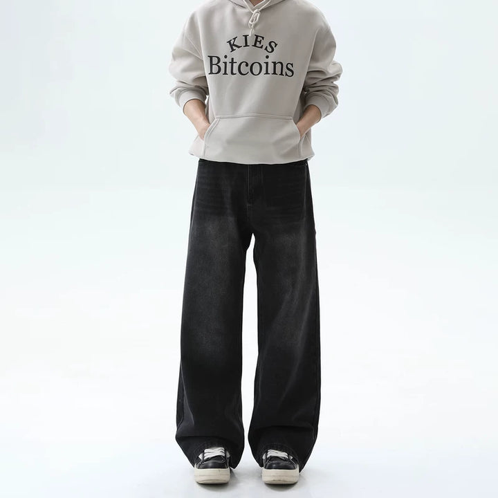 Washed Straight-Leg Wide-Leg Pants