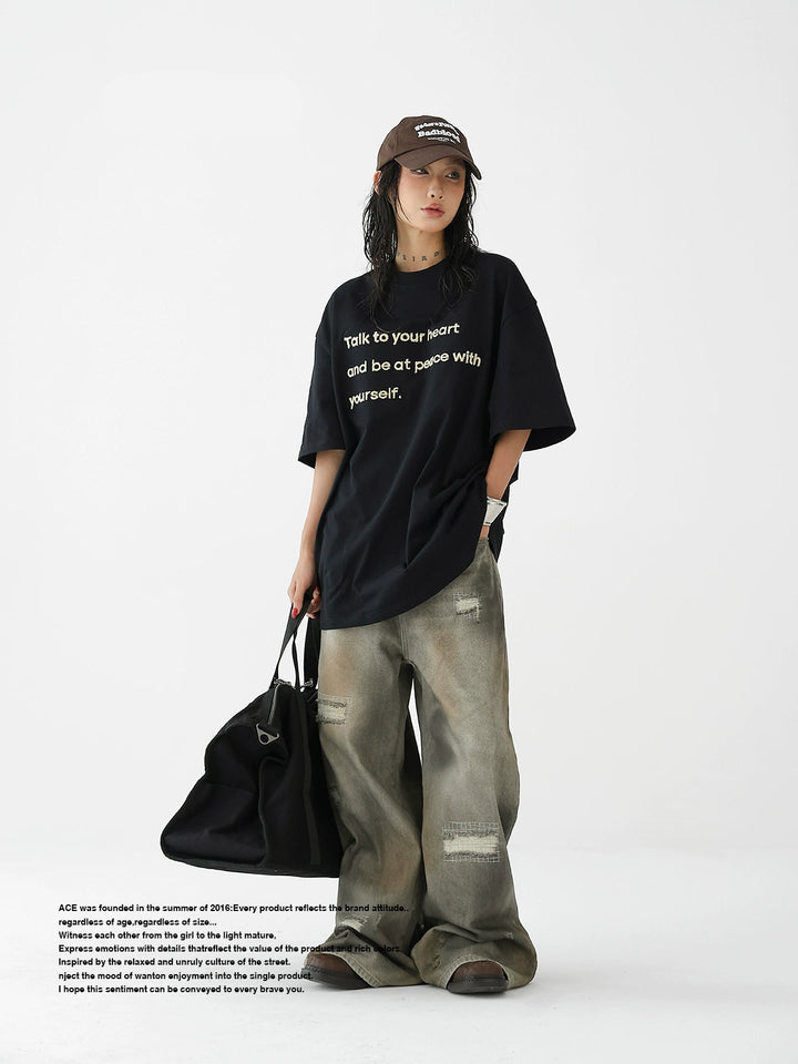 Oversized Letter Print Short Sleeve T-Shirt