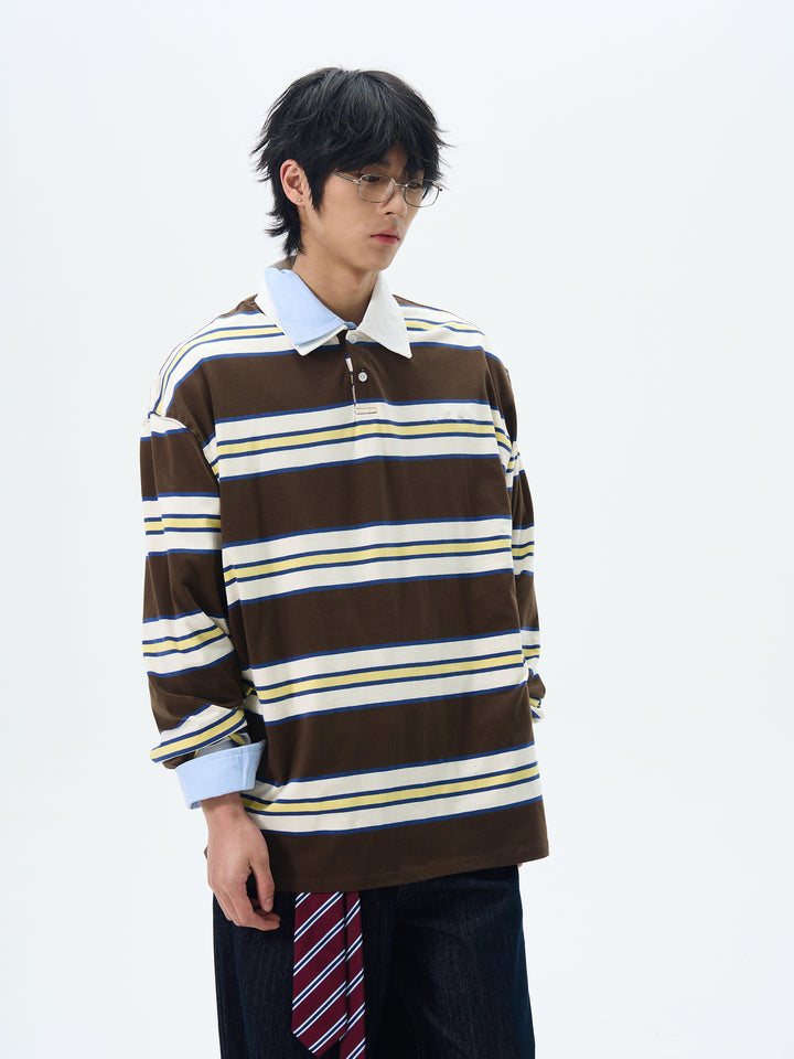 Striped Long-Sleeve Polo Shirt