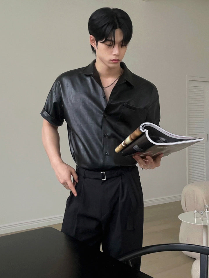 Casual Short-Sleeved Leather Shirt