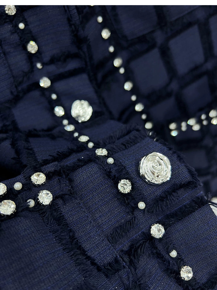 Jaqueta Casual Curta Texturizada em Xadrez Diamante 
