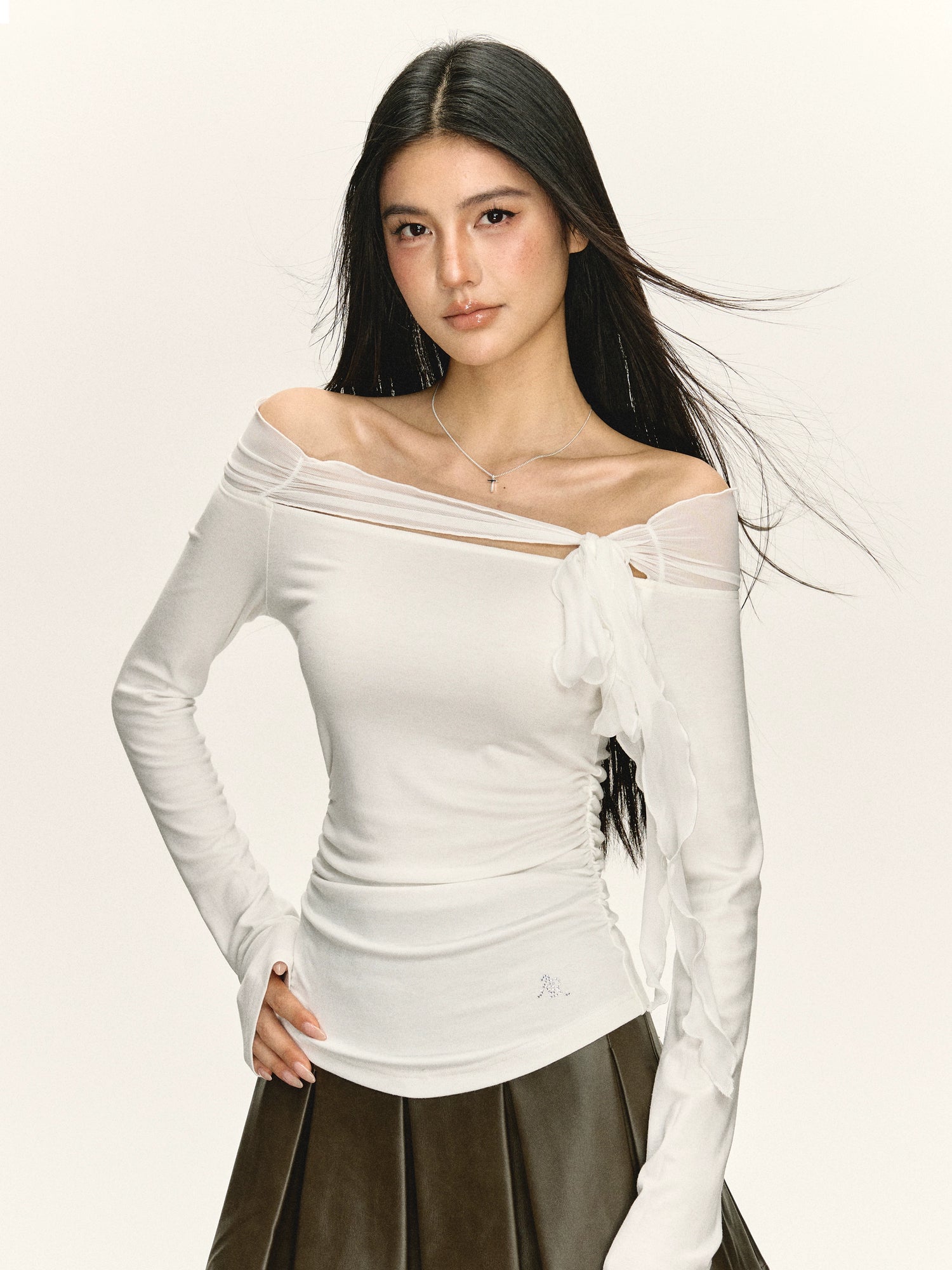 Mesh Strap Off Shoulder Top