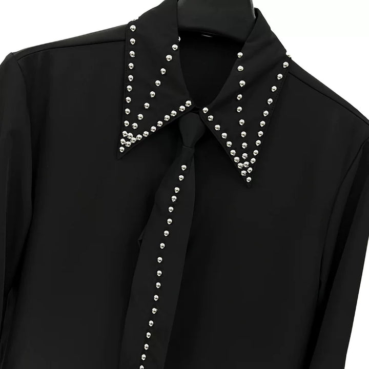 Studded Tie Accent Long Sleeve Shirt