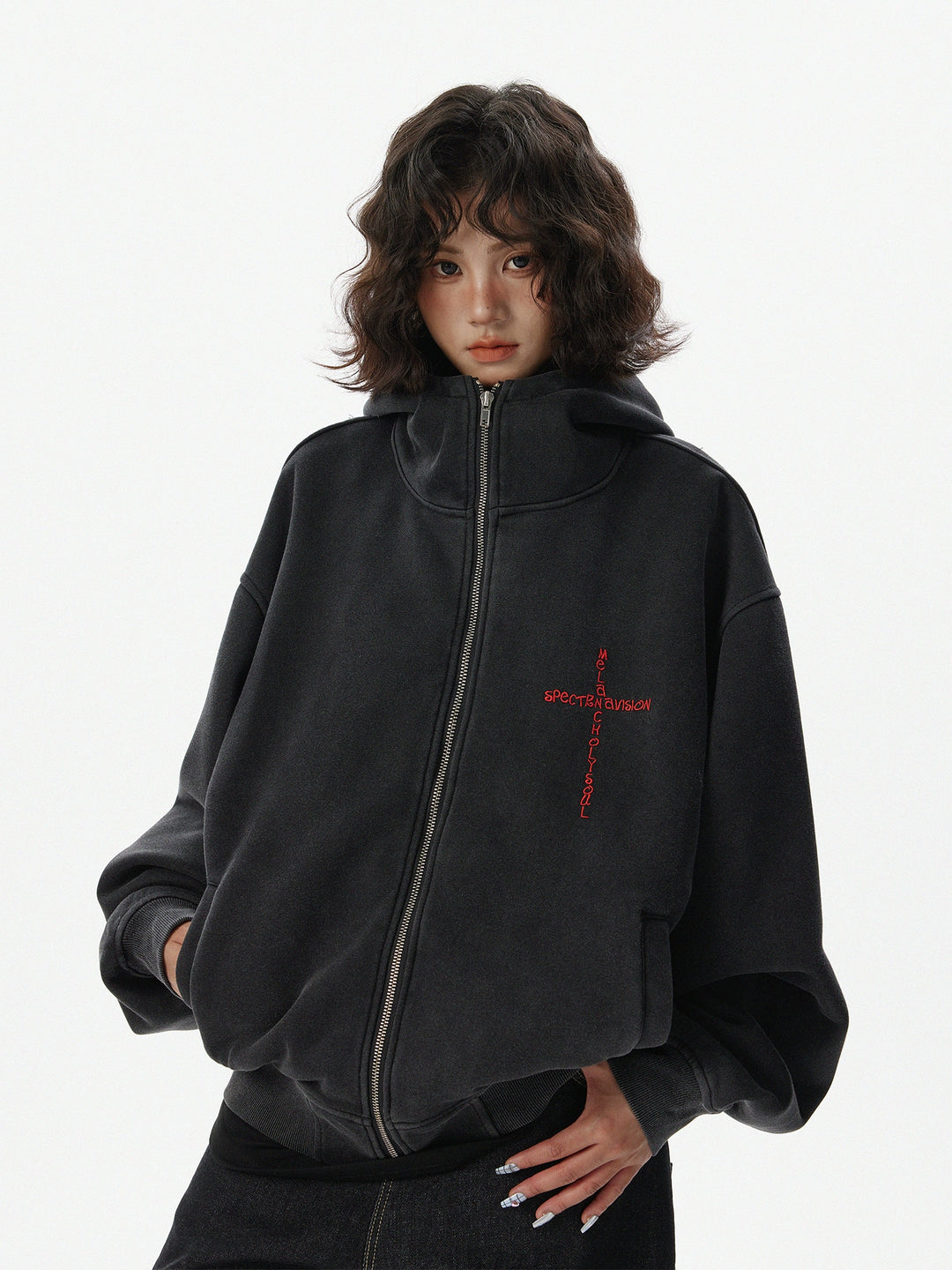 Vasket Djevel Horn Zip Up Hoodie 