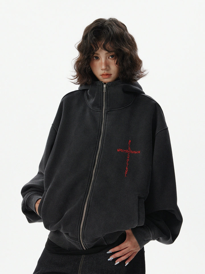 Vasket Djevel Horn Zip Up Hoodie 