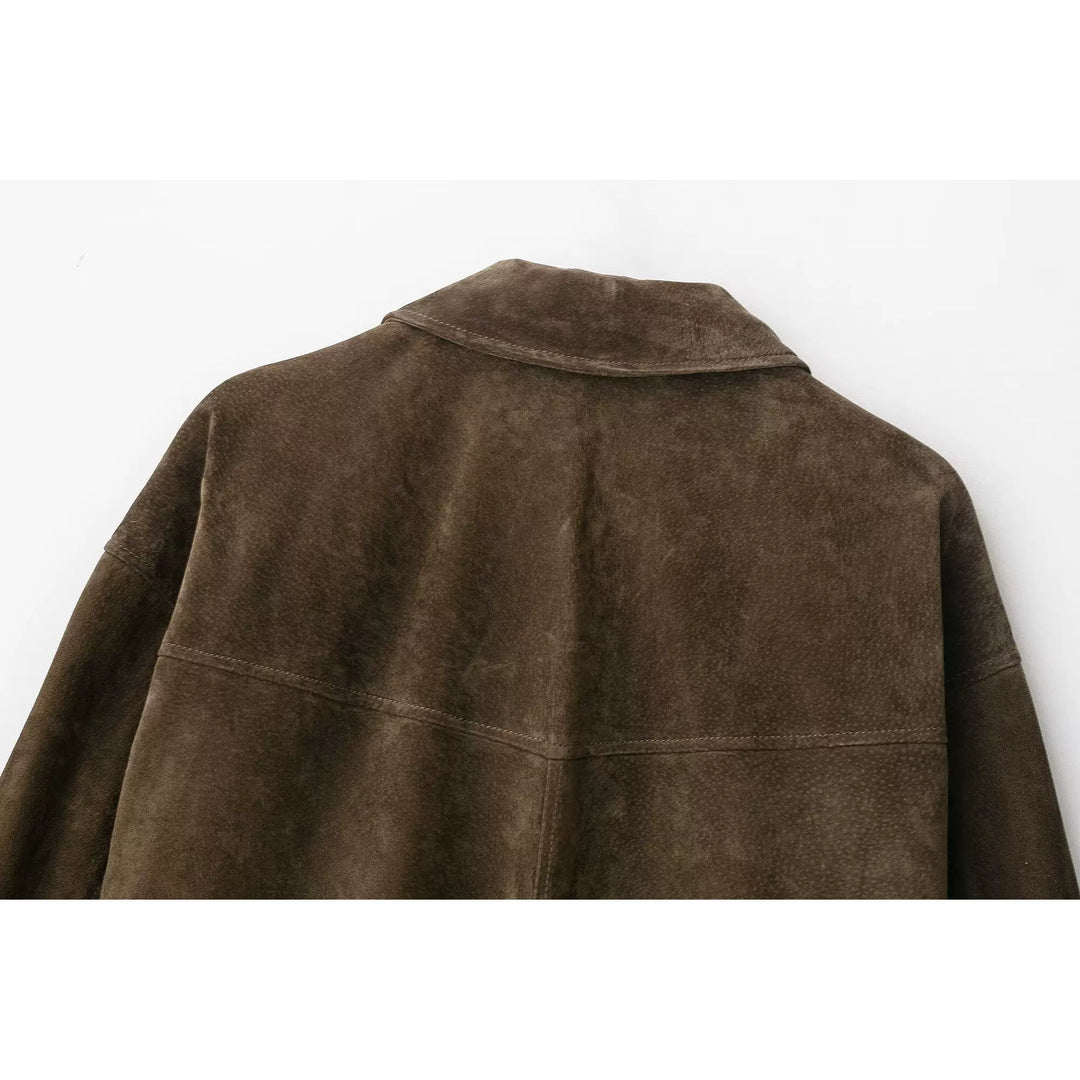 Front Pockets Suede Jacket