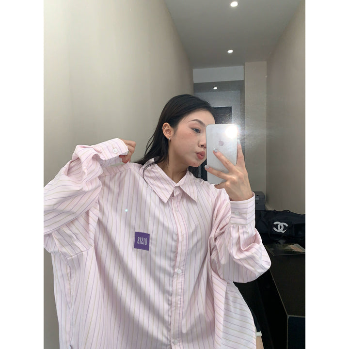 Stripete oversized langermet casual skjorte 