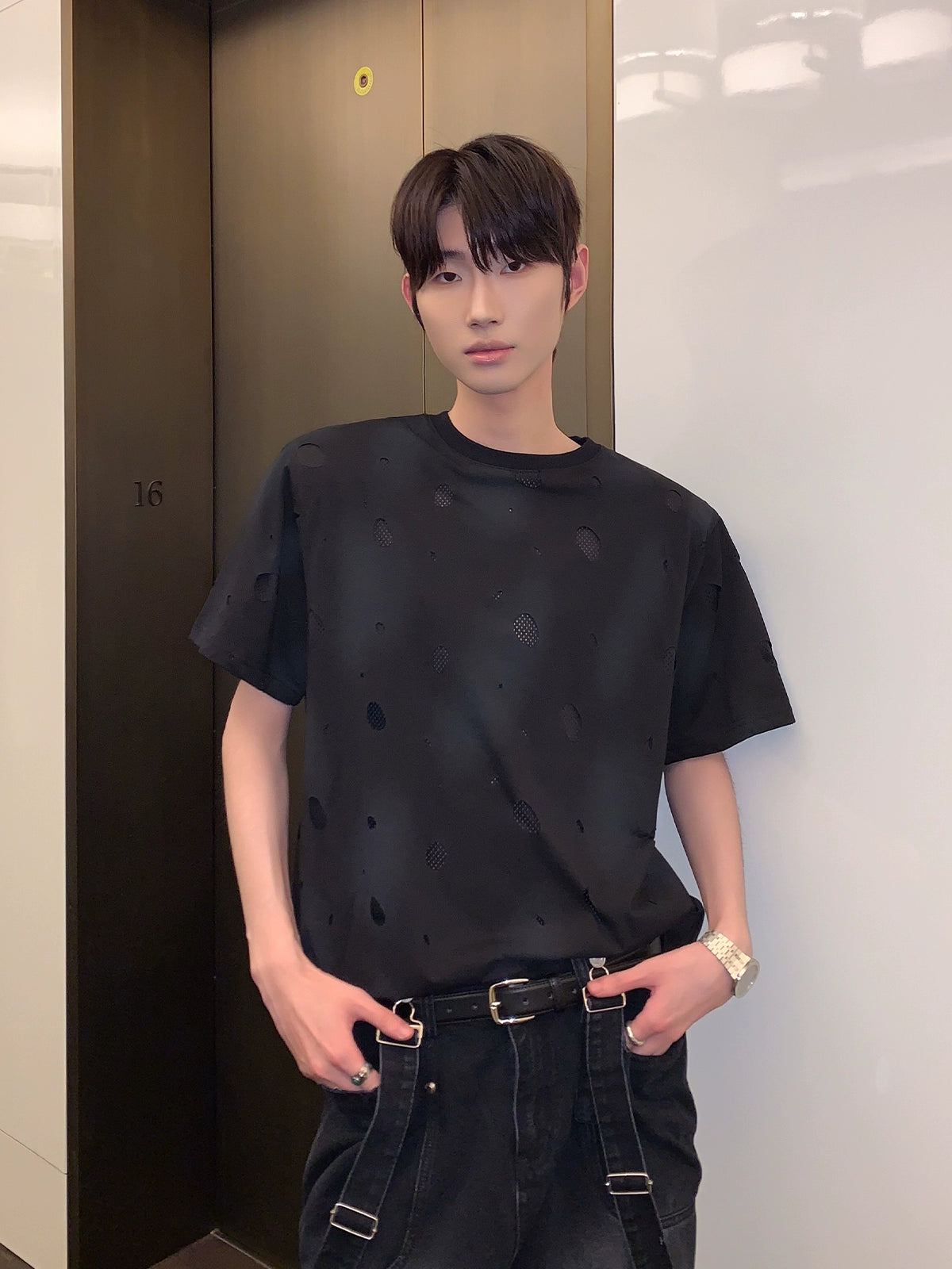 Ripped Spray-Dyed Loose Short Sleeve T-shirt