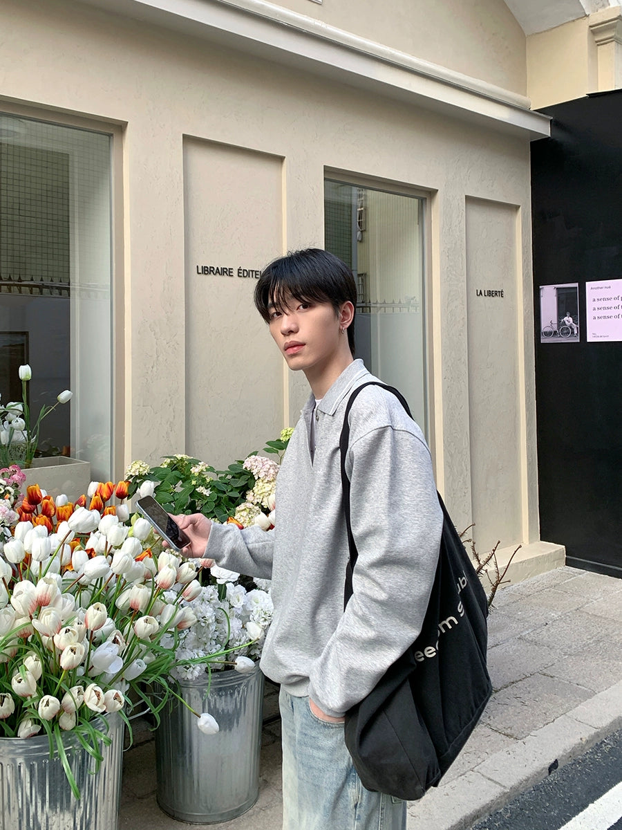 Lapel Long-Sleeve Sweatshirt