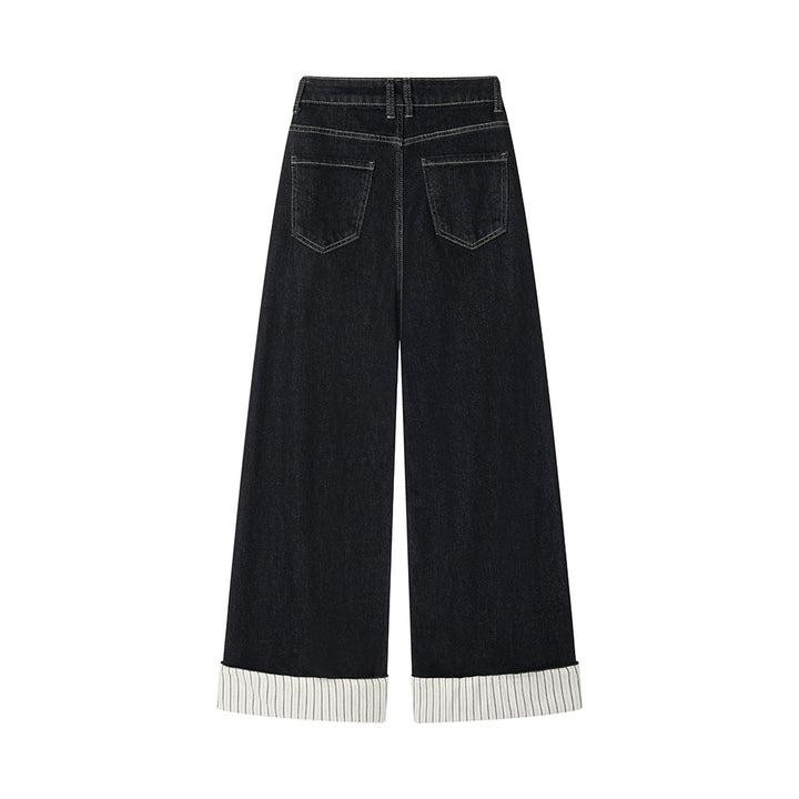 Wide Leg Striped Cuff Jeans