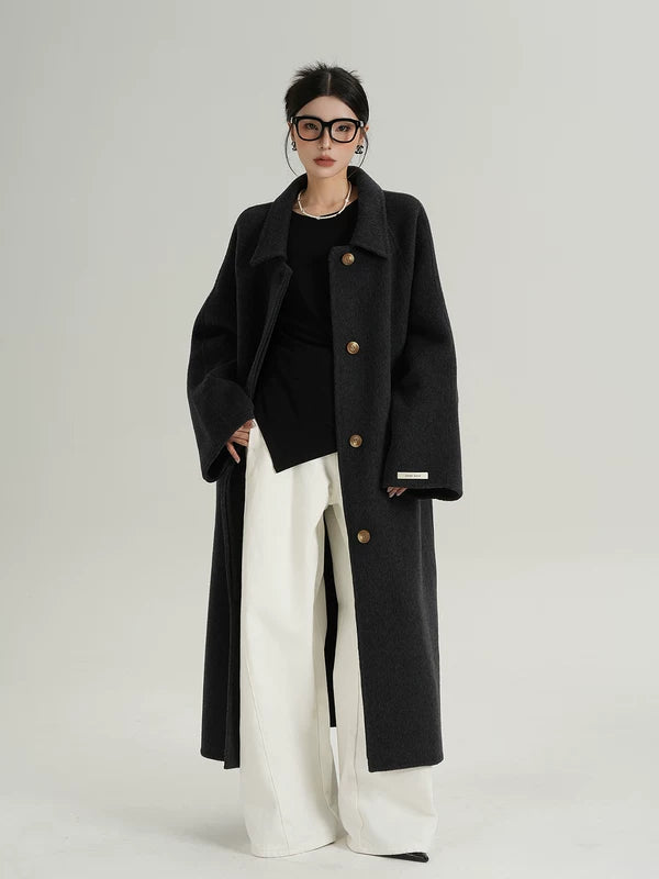 Long Wool Single-Breasted Oversized Coat