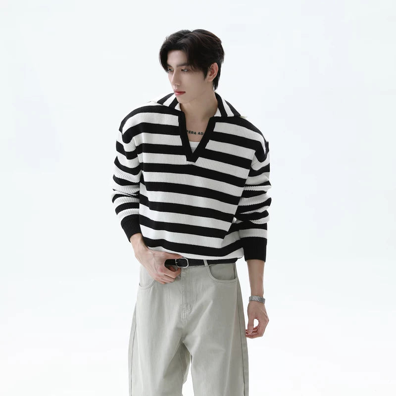 Striped V-Neck Relaxed Fit Sweater