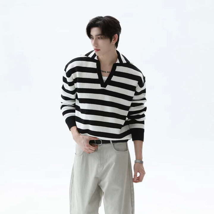 Striped V-Neck Relaxed Fit Sweater