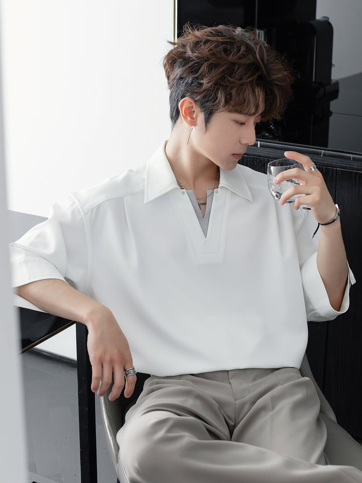 V-Neck Half-Sleeve Polo Shirt