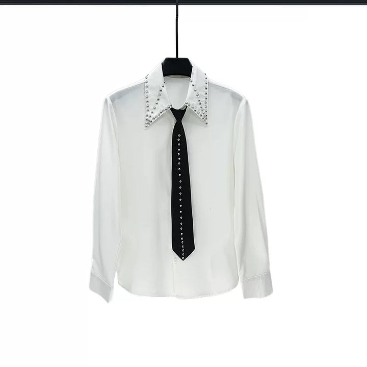Studded Tie Accent Long Sleeve Shirt