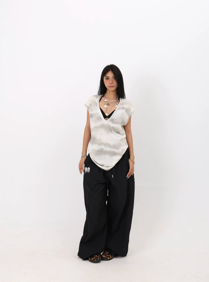 Top V-Neck a Maniche Corte Larghe e Casual 