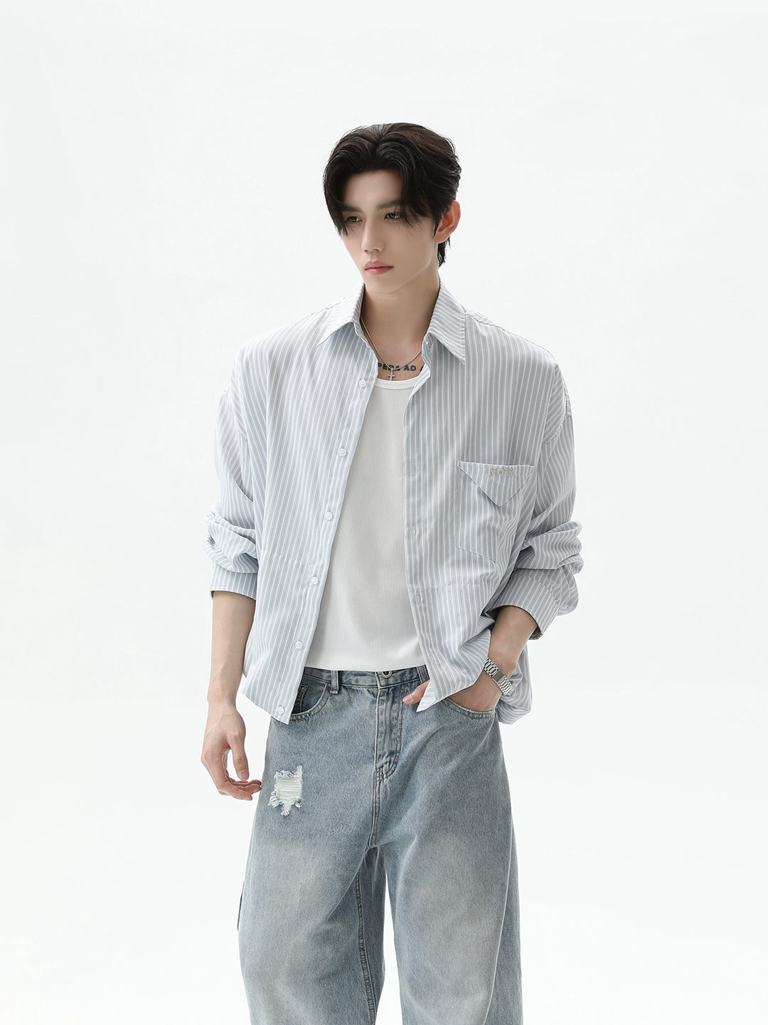 Striped Lapel Long-Sleeve Shirt