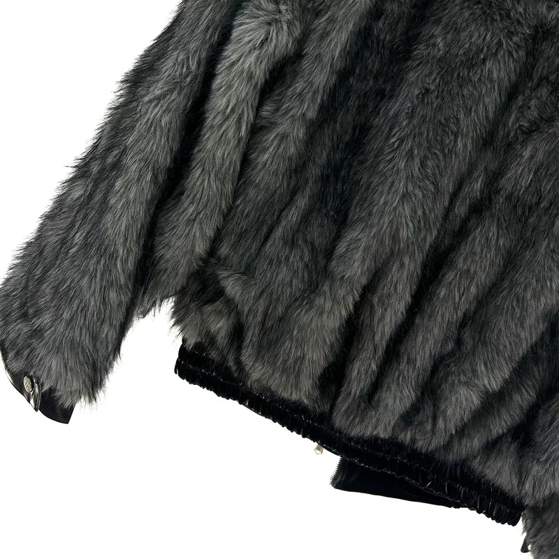 Faux Mink Fur Patchwork Lapel Jacket