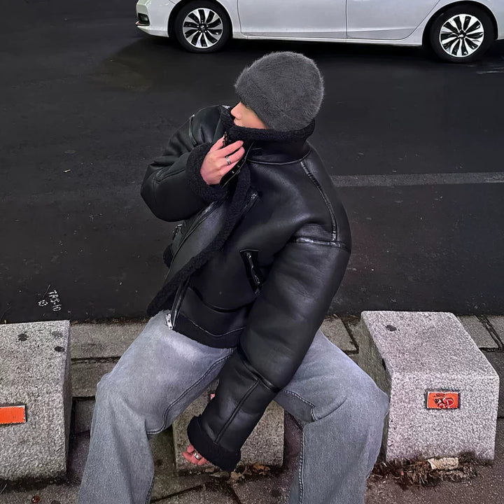 Staande kraag dikke fleece gevoerde jas 