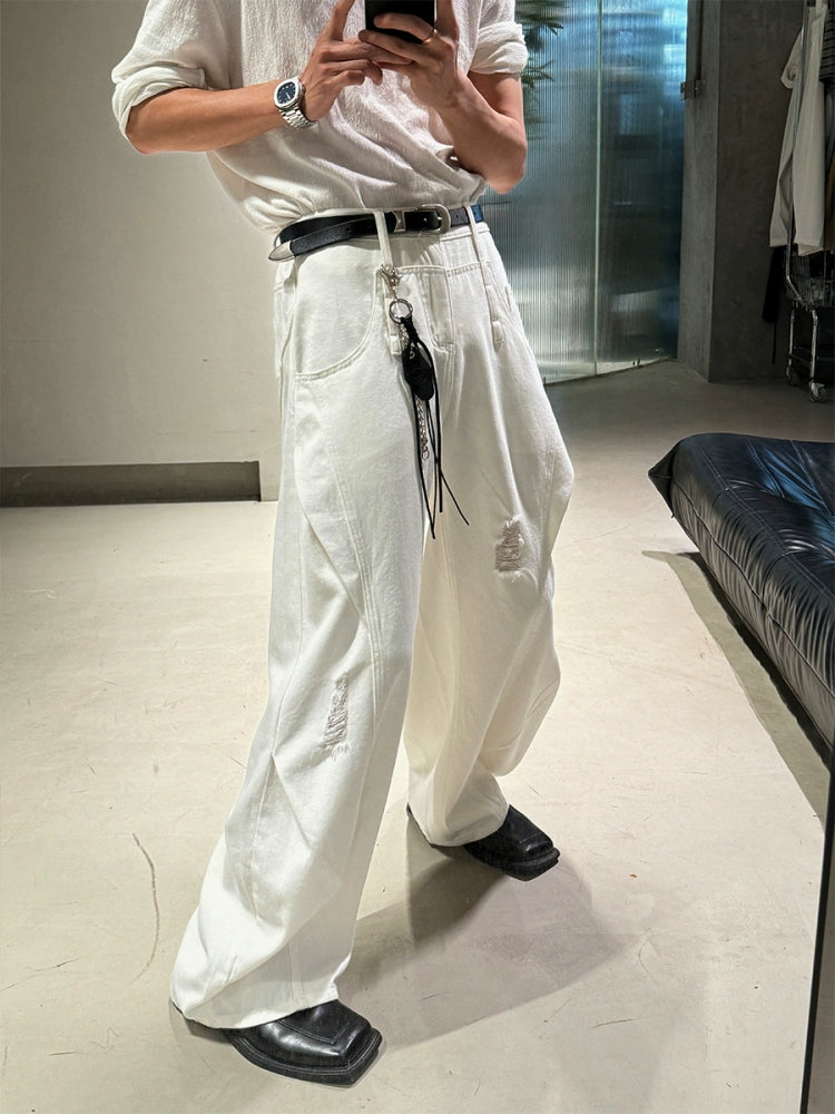 Loose Fit Ripped Wide Leg Jeans