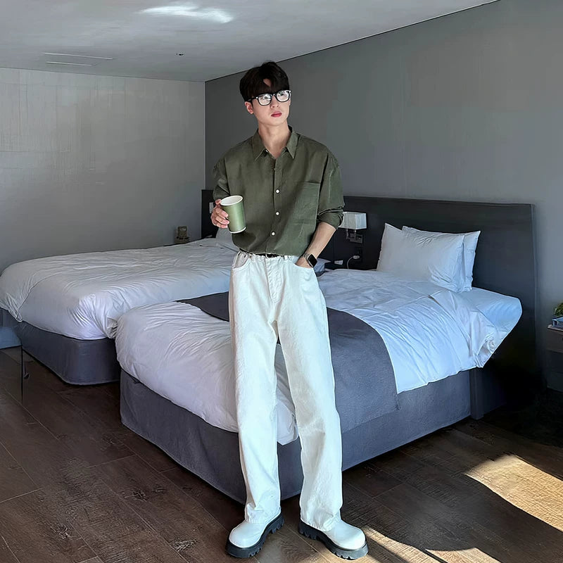 قميص كاجوال بأزرار وياقة طويلة الأكمام 