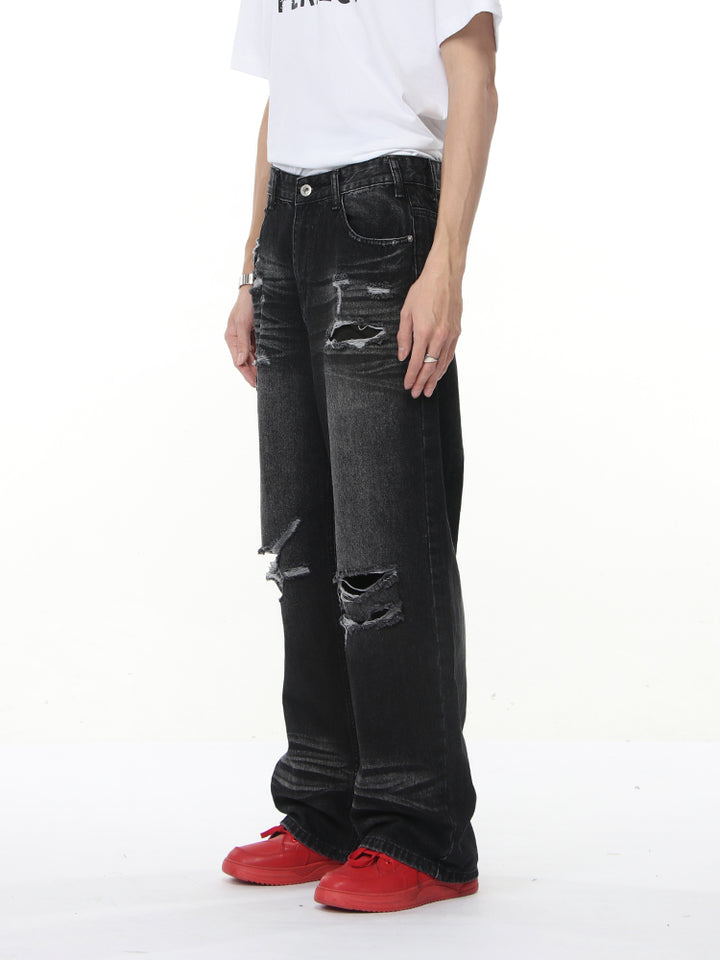 Pantalones de mezclilla anchos desgastados retro 