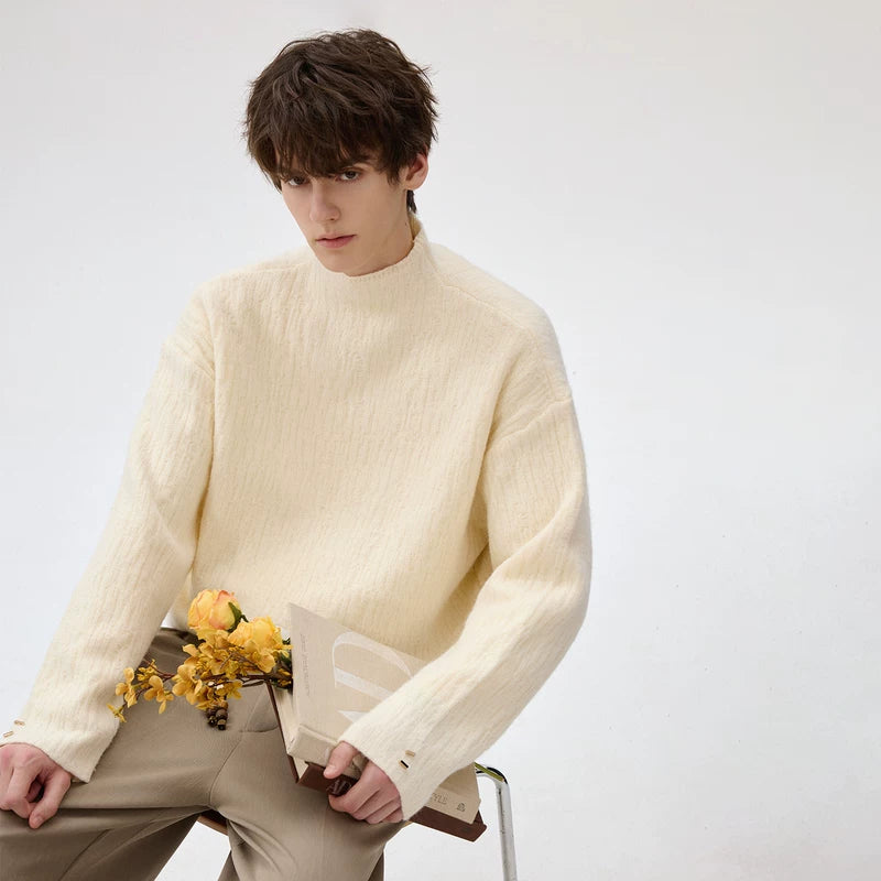 Velvet Textured Turtleneck Knit Sweater