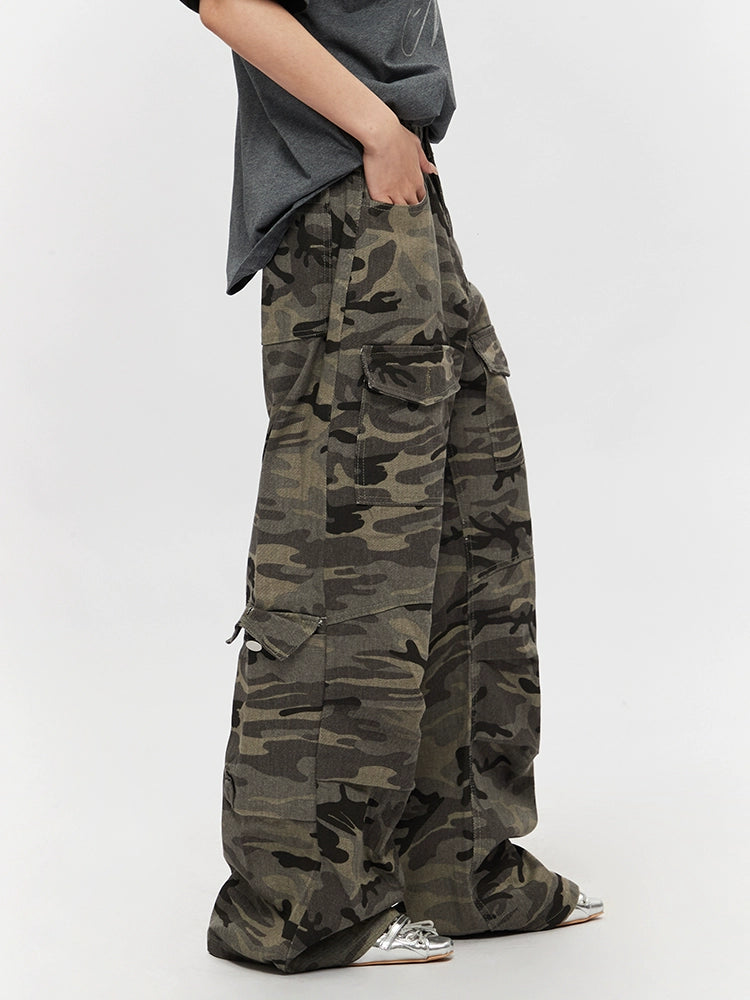 Camouflage Cargo Wide-Leg Workwear Pants