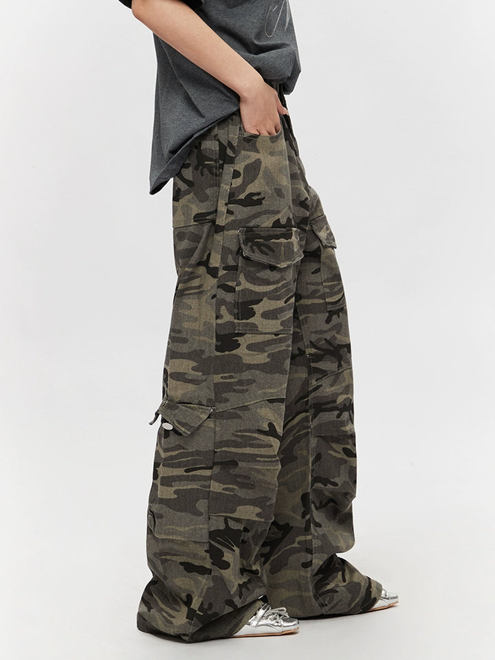 Camouflage Cargo Wide-Leg Workwear Pants